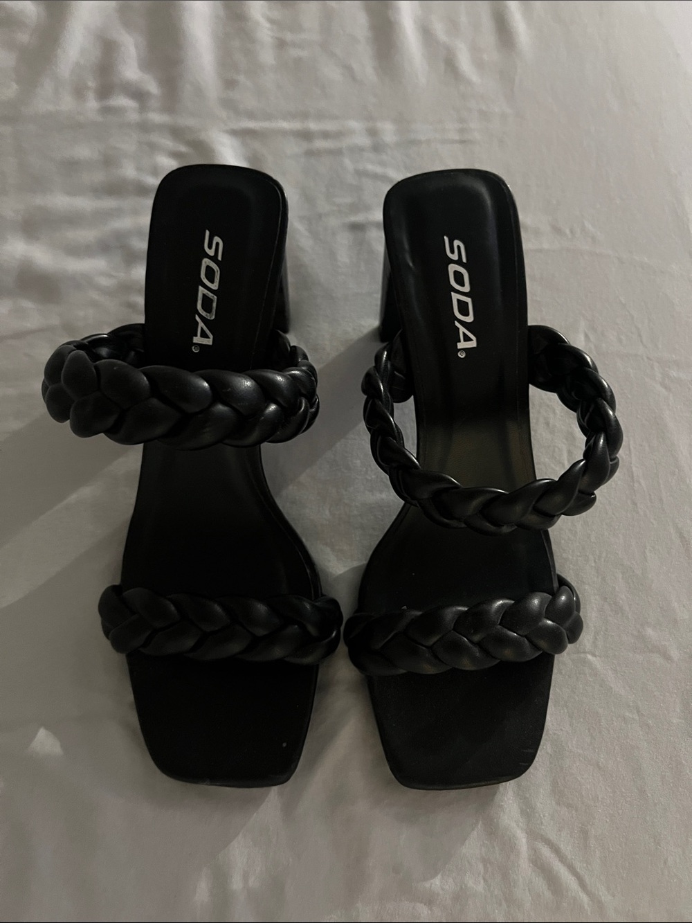 Soda Black Braided Double-Strap Heel Slides